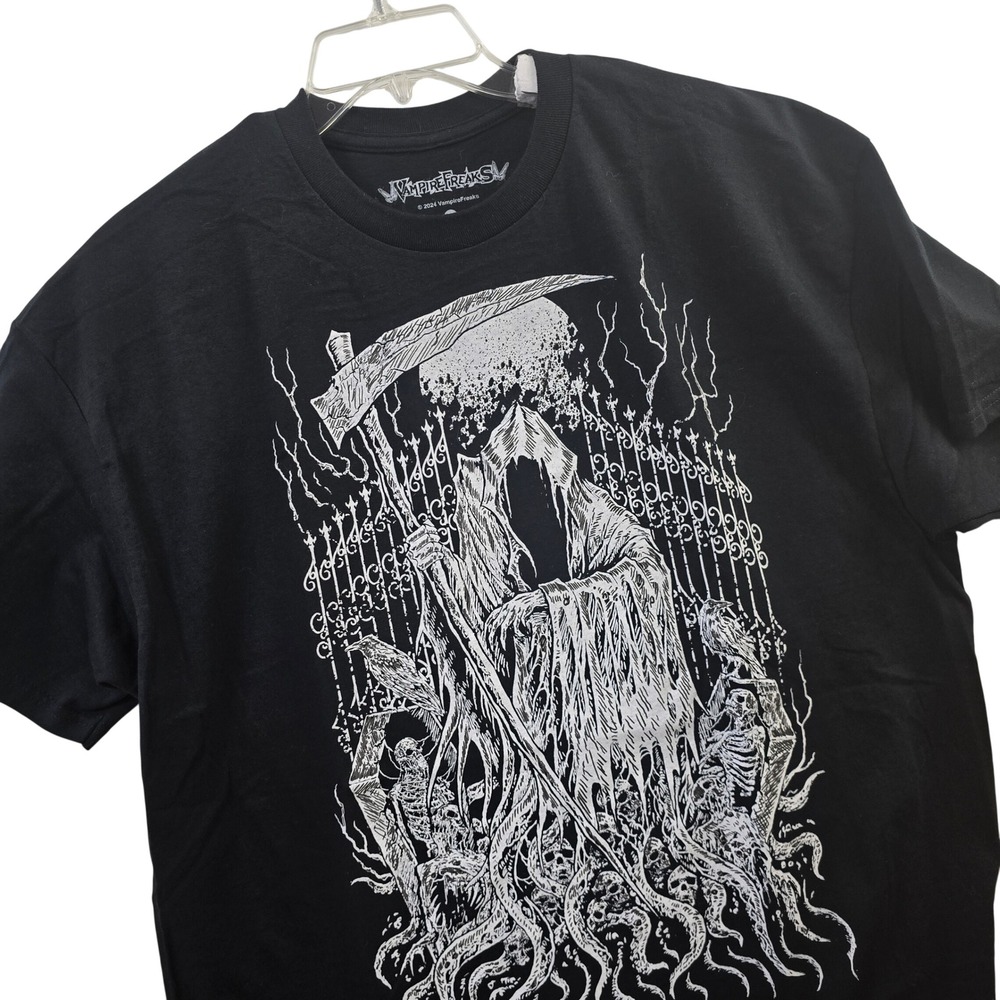 VampireFreaks Grim Reaper Skeleton Graphic T Shirt Mens XL Black Cotton‎ Tee
